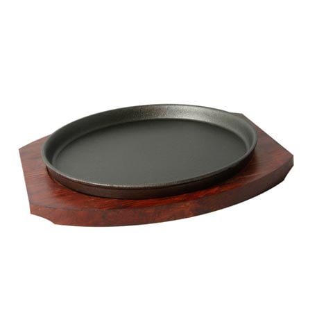 ROUND CAST IRON HOT PLATE with WOODEN UNDERLINER