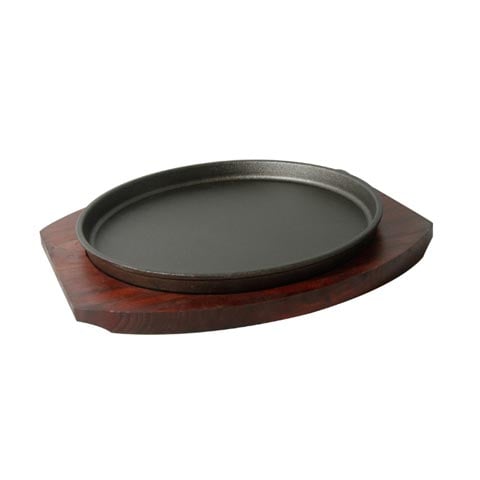 ROUND CAST IRON HOT PLATE with WOODEN UNDERLINER