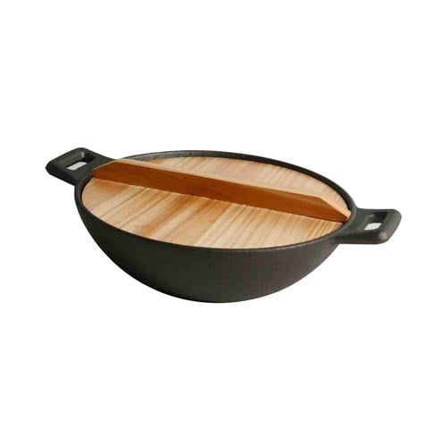 CAST IRON WOK with WOODEN COVER