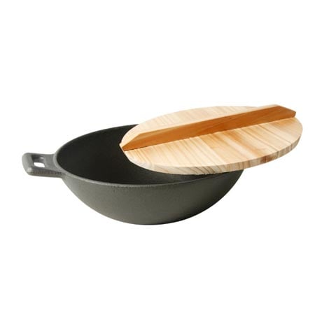 CAST IRON WOK with WOODEN COVER