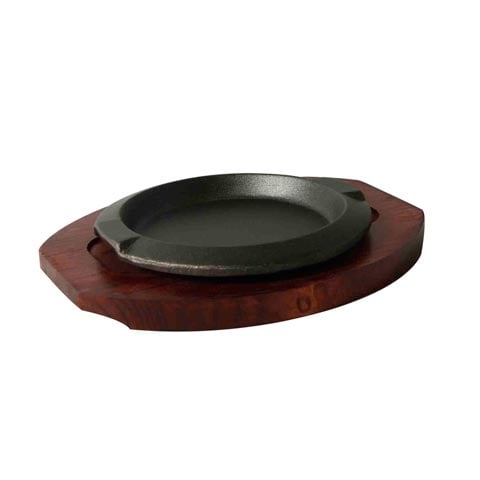 ROUND CAST IRON HOT PLATE with WOODEN UNDERLINER