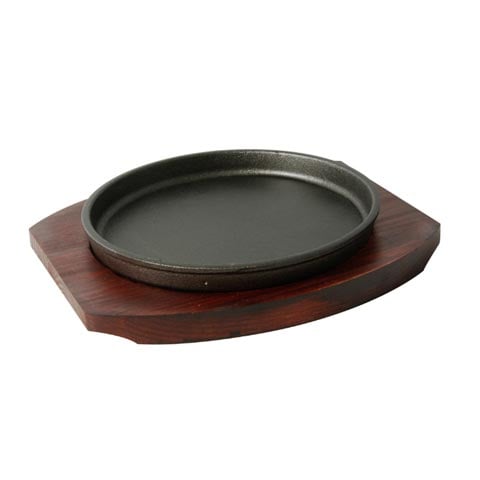 ROUND CAST IRON HOT PLATE with WOODEN UNDERLINER