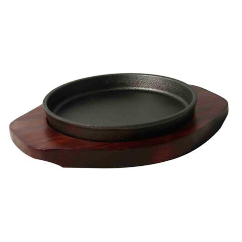 ROUND CAST IRON HOT PLATE with WOODEN UNDERLINER