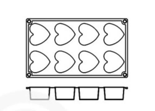 SILICONE MODULAR MOULD for 8 HEARTS