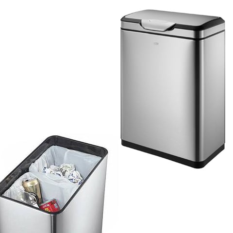 S/S TOUCH BIN WITH SOFT OPENING LID L46xW29xH67.4cm, 20L+20L, BRUSHED FINISHING, TOUCHPRO, EKO