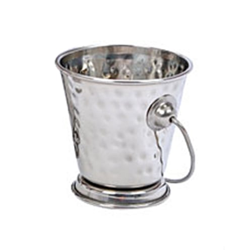 Stainless Steel Mini Serving Pail with O Base Ø9xH8cm, Hammered Finishing