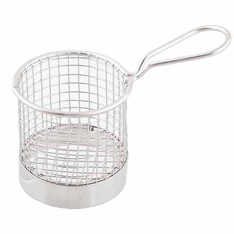 Stainless Steel Round Serving Basket with Handle Ø8xH8cm