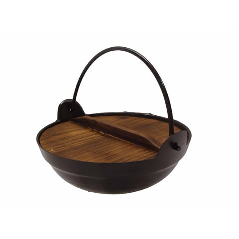 BLACK ALUMINIUM HOT POT with LOOP HANDLE & WOODEN LID