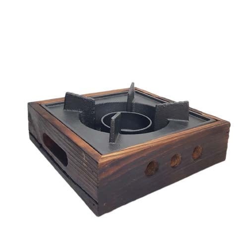 SQUARE IRON WARMER STOVE with WOODEN BASE