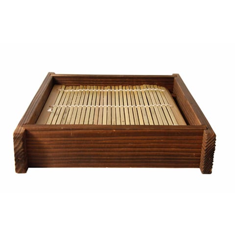WOODEN SQUARE NOODLE TRAY WITH BAMBOO NET