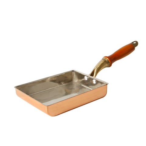 COPPER RECTANGULAR TAMAGO PAN with WOODEN HANDLE