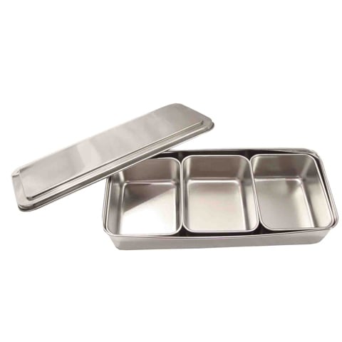 STAINLESS STEEL 3-COMPT CONDIMENT BOX with LID