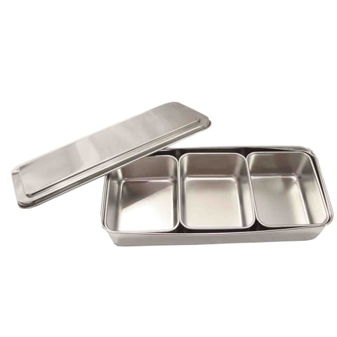 STAINLESS STEEL 3-COMPT CONDIMENT BOX with LID