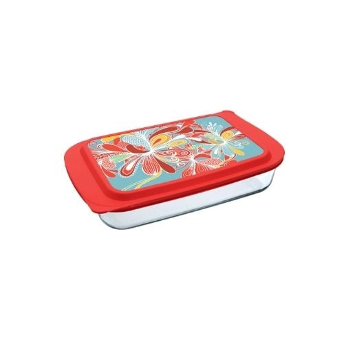 Marinex Glass Rectangular Deep Roaster With Red Plastic Lid 3.7L
