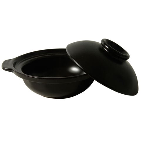 DEEP EARTHEN CLAYPOT WITH LID #K6 Ø19.5xH6cm, BLACK