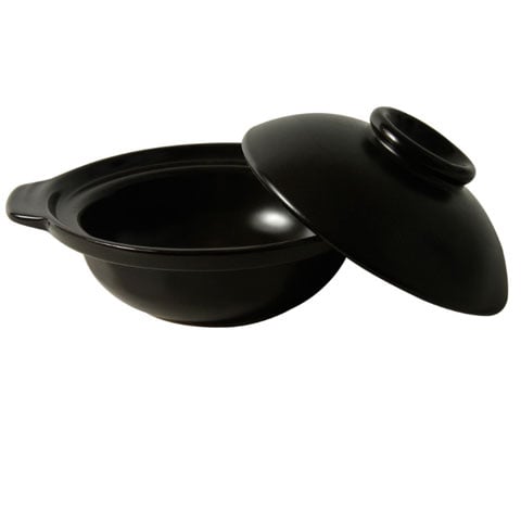 DEEP EARTHEN CLAYPOT WITH LID #K7 Ø22.5xH7cm, BLACK