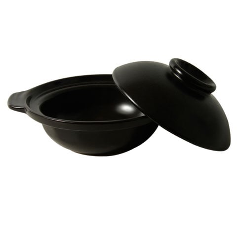 DEEP EARTHEN CLAYPOT WITH LID #K8 Ø26xH8cm, BLACK