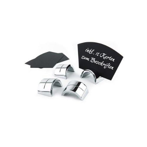 APS Chrome-Plated Polypropylene Menu/Card Holder Set (Inclusive Of 6 Card Holders & 12 Black Plastic Cards) L4xW2.5xH2cm, 6Pcs/Set