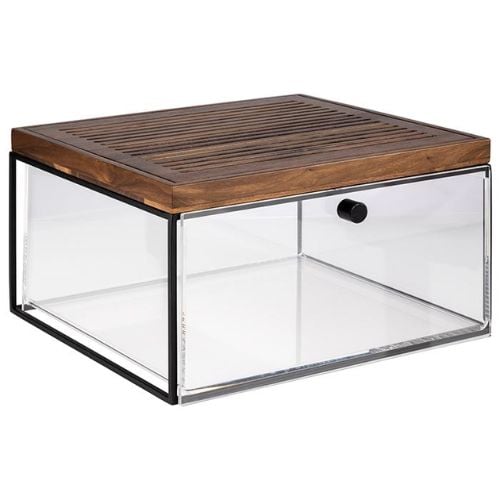 APS Acrylic Drawer Set With Walnut Wood Bread Board And Removable Crumb Tray L35.4xW32.5xH2cm
