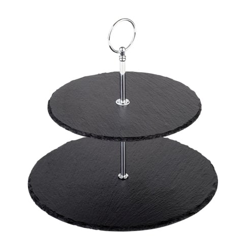 ROUND SLATE 2-TIER TRAY