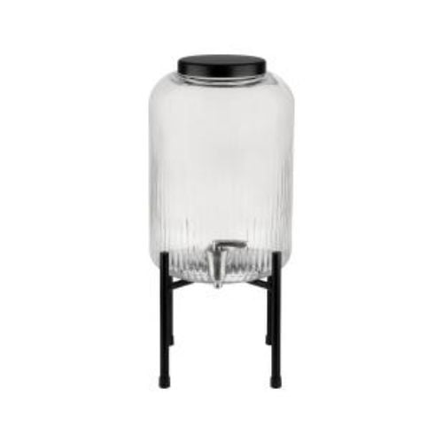 APS Glass Beverage Dispenser With Stainless Steel Tap & Lid And Metal Frame, Ø20xH45cm, 7L, Black, Industrial
