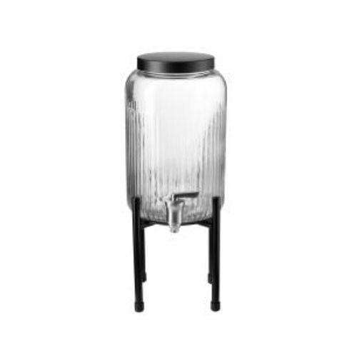 APS Glass Beverage Dispenser With Stainless Steeel Tap & Lid And Metal Frame, Ø16xH40cm, 3.8L, Industrial