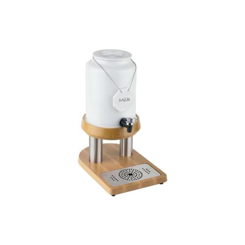 APS Porcelain Milk Dispenser W/ Beech Wood Base L23xW32xH42cm, 4L