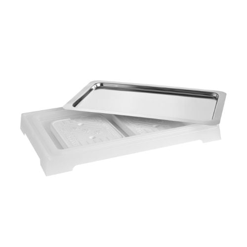 APS Rectangle Chilled Display Consists Of Acrylic Base, GN 1/1 Stainless Steel Tray & 2 Ice Packs (No Lid) L56.5xW35xH6.5cm,White, Top Fresh