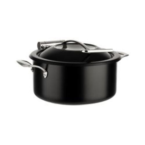 APS Stainless Steel Round Induction Chafing Dish With Glass Lid 8L & Food Pan 4L, Ø30.5xH17.5cm, Black Orbit