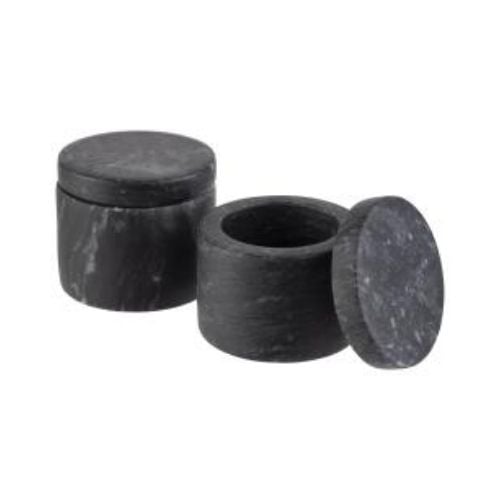 APS Marble Box For Spices, Ø6xH5cm, 40ml, Black, 2Pcs/Set, Marvello