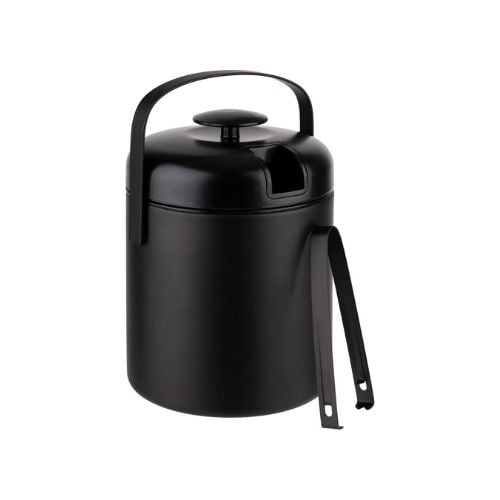 APS Stainless Steel Ice Bucket With Tongs Ø14xH22cm, 1.3L, Black