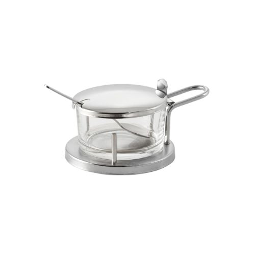 APS Classic Stainless Steel & Glass Cheese Pot With Spoon & Lid Ø11xH7cm, 180ml