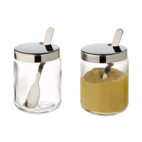 Aps Set Of 2 Glass Condiment Bottle With Stainless Steel Lid & Spoon Ø4.8xH6.3cm, 70ml