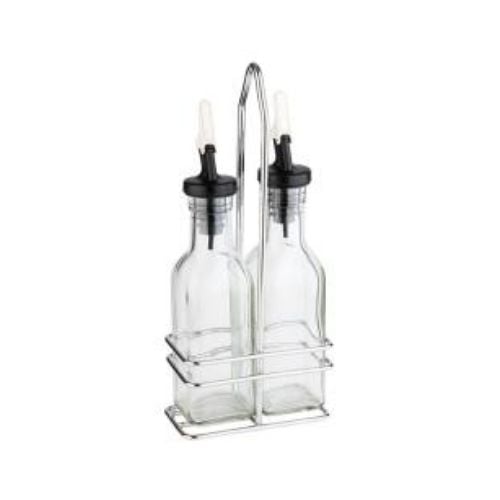 APS Glass Oil & Vinegar Set With Abs Lid & Non-Drip Nozzle Spout, L10.5xW5.5xH24cm, Transparent, Menagen