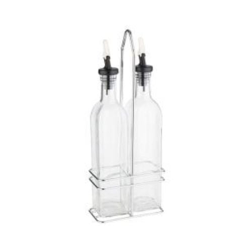 APS Glass Oil & Vinegar Set With Abs Lid & Non-Drip Nozzle Spout, L13xW7xH34cm, Transparent, Menagen