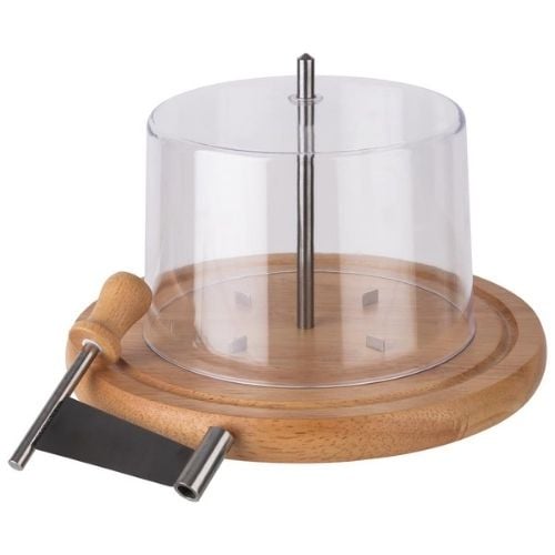 Aps Stainless Steel Cheese & Choco Curler Set With Wooden Base Ø22xH10cm