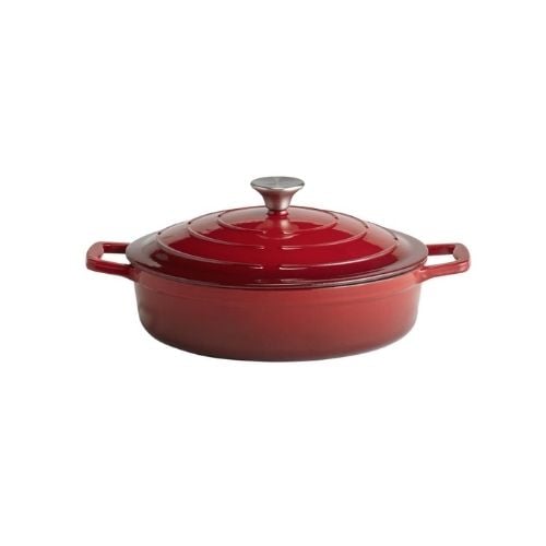 APS Enameled Cast Iron Round Low Casserole Ø28xH7cm, 3L, Red