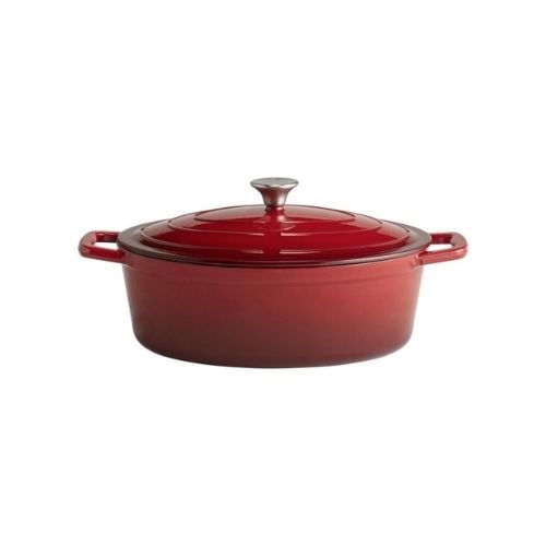 APS Enameled Cast Iron Oval Casserole L33xW25xH11cm, 5L, Red