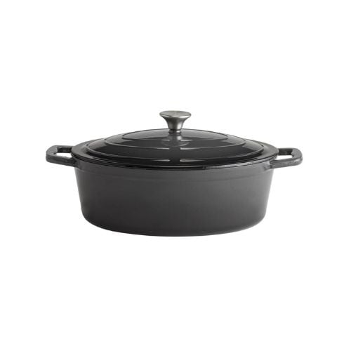 APS Enameled Cast Iron Oval Casserole L33xW25xH11cm, 5L, Anthracite