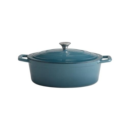 APS Enameled Cast Iron Oval Casserole L33xW25xH11cm, 5L, Turquoise,