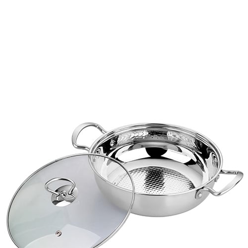 STAINLESS STEEL SHABU SHABU/HOT POT with GLASS LID, CAPSULE BOTTOM, INDUCTION USABLE