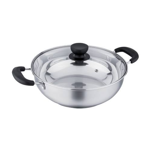 S/S INDUCTION USABLE SHABU SHABU/HOT POT w/BLK BAKELITE HANDLE & GLASS LID, 28cm, CAPSULE BOTTOM