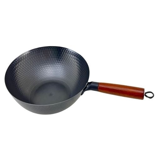 Steelcraft Black Steel Induction Usable Wok With Flat Bottom & Handle Ø32cm, Diamond Design