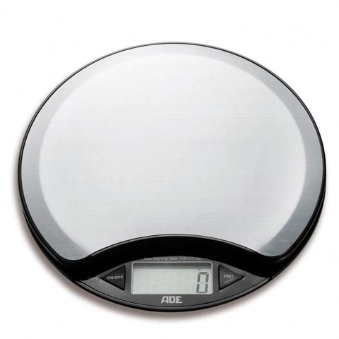 ANJA DIGITAL KITCHEN SCALE, Ø165x22mm, 5kg/1g, SILVER-GREY/BLACK, ADE GERMANY == 1 YEAR WARRANTY ==