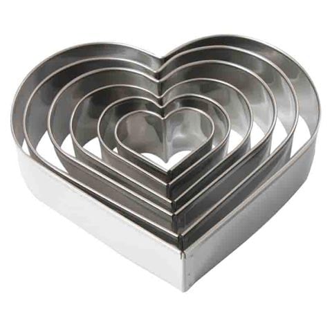 Stainless Steel Heart Pastry Cutter Set (6 Pieces), Ø3, 4, 5, 6, 7 & 8cm