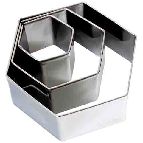 Stainless Steel Hexagon Pastry Cutter Set (3Pieces), 3.5, 5.5, 8 x H2cm