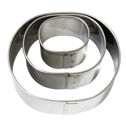 Stainless Steel Oval Pastry Cutter Set (3Pieces), 2.5x3.5, 4.8x5.5, 6.5x7.5 x H3.2cm