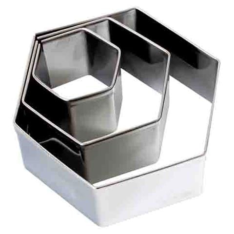 Stainless Steel Hexagon Pastry Cutter Set (3Pieces), 3.5, 5.5, 8 x H3.2cm