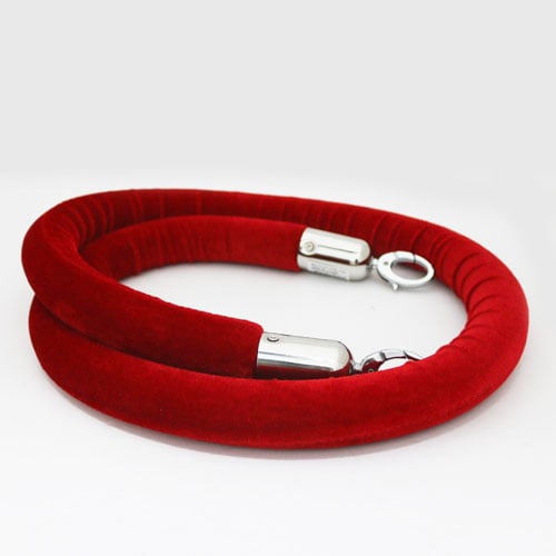 VELVET ROPE FOR Q-POST WITH MIRROR-FINISHED HOOK, Ø3.2xL150cm, DARK RED