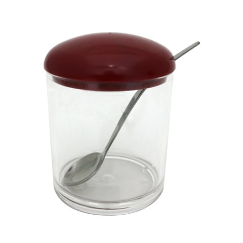 PLC RD SUGAR/JAM CONTAINER WITH SPOON, RED, Ø7.5xH10cm